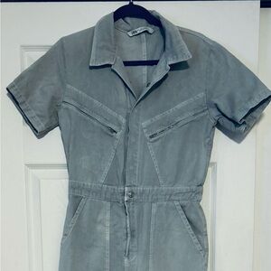 Light Blue Denim Short Sleeve Jumpsuit